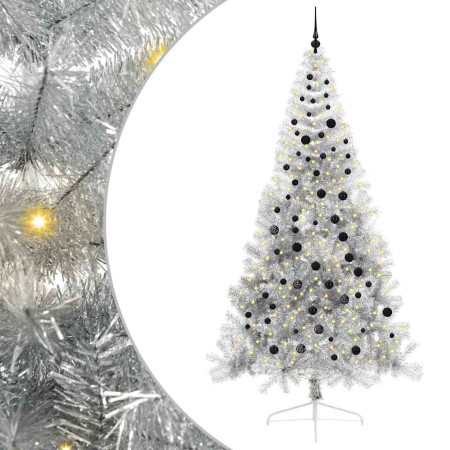 Árbol de Navidad Artificial Preiluminado Plateado 240 cm PET