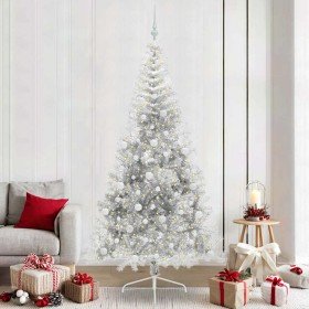 Árbol de Navidad Artificial Preiluminado Plateado 240 cm PET