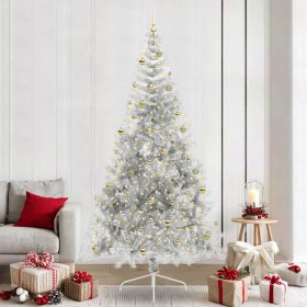 Árbol de Navidad Artificial Preiluminado Plateado 240 cm PET