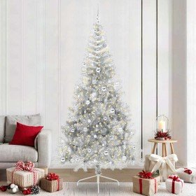 Árbol de Navidad Artificial Preiluminado Plateado 240 cm PET