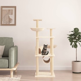 Katzenkratzbaum mit cremefarbenen Sisalstämmen, 141 cm von vidaXL, Katzenmöbel - Ref: Foro24-171747, Preis: 76,56 €, Rabatt: %