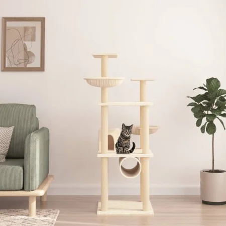 Katzenkratzbaum mit cremefarbenen Sisalstämmen, 141 cm von vidaXL, Katzenmöbel - Ref: Foro24-171747, Preis: 75,08 €, Rabatt: %