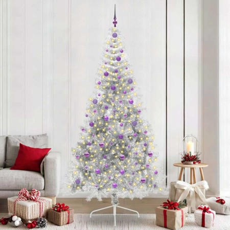 Árbol de Navidad Artificial Preiluminado Plateado 240 cm PET