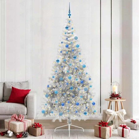 Árbol de Navidad Artificial Preiluminado Plateado 240 cm PET