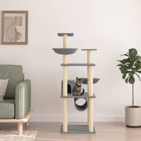 Katzenkratzbaum mit hellgrauen Sisalpfosten 141 cm von vidaXL, Katzenmöbel - Ref: Foro24-171748, Preis: 72,65 €, Rabatt: %