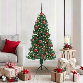 Árbol de Navidad Artificial de Esquina Verde 150 cm PVC y Metal