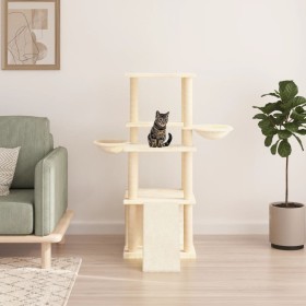 Rascador para gatos con postes de sisal color crema 133 cm