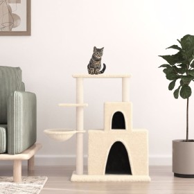 Rascador para gatos con postes de sisal color crema 83 cm