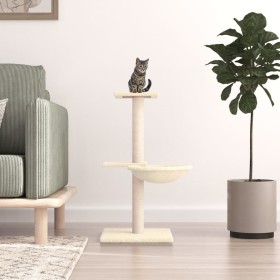 Rascador para gatos con postes de sisal color crema 72 cm