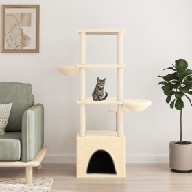 Rascador para gatos con postes de sisal color crema 147 cm