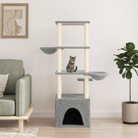 Rascador para gatos con postes de sisal gris claro 147 cm