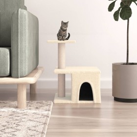 Rascador para gatos con postes de sisal color crema 48 cm