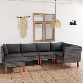 Set de muebles de jardín 6 pzas y cojines ratán sintético gris Set de muebles de jardín 6 pzas y cojines ratán sintético gris