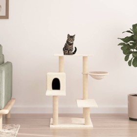 Rascador para gatos con postes de sisal color crema 82,5 cm