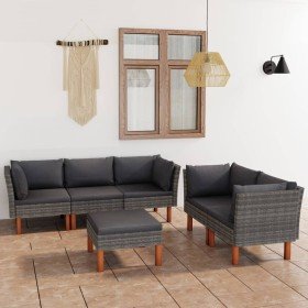 Set de muebles de jardín 6 pzas y cojines ratán sintético gris Set de muebles de jardín 6 pzas y cojines ratán sintético gris