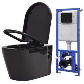 Inodoro de pared con cisterna oculta cerámica negro de vidaXL, Baños - Ref: Foro24-3054477, Precio: 375,44 €, Descuento: %