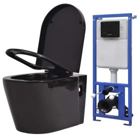 Wand-WC mit verstecktem Spülkasten aus schwarzer Keramik von vidaXL, Badezimmer - Ref: Foro24-3054477, Preis: 365,70 €, Rabat...