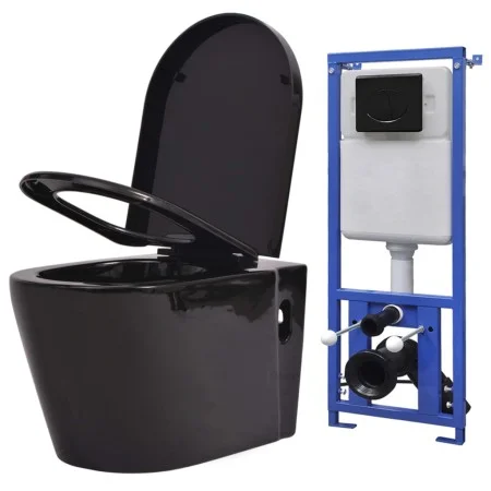 Wall-mounted toilet with hidden black ceramic cistern by vidaXL, Bathrooms - Ref: Foro24-3054477, Price: 365,70 €, Discount: %