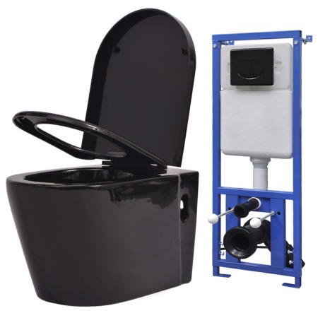Wand-WC mit verstecktem Spülkasten aus schwarzer Keramik von vidaXL, Badezimmer - Ref: Foro24-3054477, Preis: 375,44 €, Rabat...