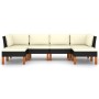 Set de muebles de jardín 6 pzas y cojines ratán sintético negro