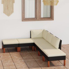 Set de muebles de jardín 6 pzas y cojines ratán sintético negro Set de muebles de jardín 6 pzas y cojines ratán sintético negro
