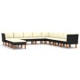 Set de muebles de jardín 12 pzas y cojines ratán sintético negro