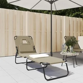 Folding steel sun lounger powder coated taupe Oxford fabric by vidaXL, Loungers - Ref: Foro24-360179, Price: 78,06 €, Discoun...