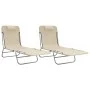 Tumbonas plegables 2 uds acero y textilene color crema de vidaXL, Tumbonas - Ref: Foro24-360185, Precio: 89,52 €, Descuento: %