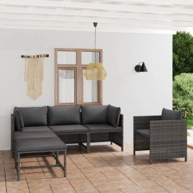 Set de muebles de jardín 6 pzas y cojines ratán sintético gris Set de muebles de jardín 6 pzas y cojines ratán sintético gris