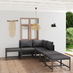 Set de muebles de jardín 6 pzas y cojines ratán sintético gris en Conjuntos de jardín | Comprar online en Foro24
