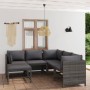Set de muebles de jardín 6 pzas y cojines ratán sintético gris