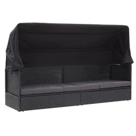 Gartenliege mit schwarzer synthetischer Rattan-Markise von vidaXL, Liegen - Ref: Foro24-46092, Preis: 246,40 €, Rabatt: %