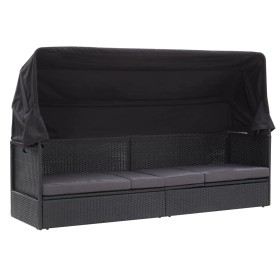 Tumbona de jardín con toldo ratán sintético negro de vidaXL, Tumbonas - Ref: Foro24-46092, Precio: 247,42 €, Descuento: %