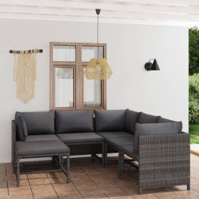 Set de muebles de jardín 6 pzas y cojines ratán sintético gris Set de muebles de jardín 6 pzas y cojines ratán sintético gris