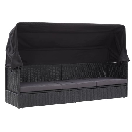 Tumbona de jardín con toldo ratán sintético negro de vidaXL, Tumbonas - Ref: Foro24-46092, Precio: 247,42 €, Descuento: %