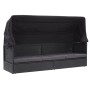 Tumbona de jardín con toldo ratán sintético negro de vidaXL, Tumbonas - Ref: Foro24-46092, Precio: 247,42 €, Descuento: %