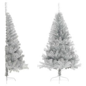 Medio árbol de Navidad artificial con soporte PET plata 150 cm