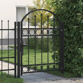 Puerta de valla con arco superior de acero 104x125 cm negra