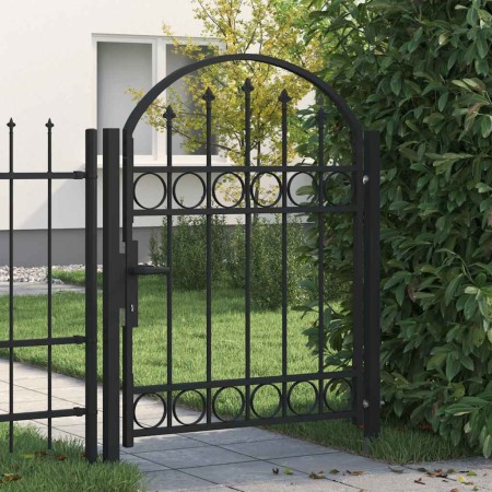 Puerta de valla con arco superior de acero 104x125 cm negra