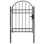 Puerta de valla con arco superior de acero 104x125 cm negra