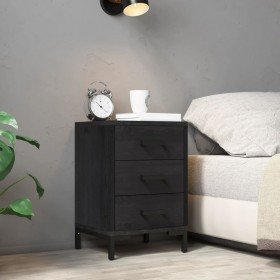 Mesita de noche madera maciza pino reciclada negra 40x30x55 cm Mesita de noche madera maciza pino reciclada negra 40x30x55 cm