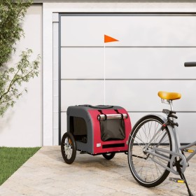 Remolque de bicicleta mascotas hierro tela Oxford rojo gris