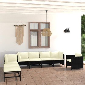 Set de muebles de jardín 8 pzas y cojines ratán sintético negro Set de muebles de jardín 8 pzas y cojines ratán sintético negro