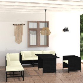 Set de muebles de jardín 8 pzas y cojines ratán sintético negro