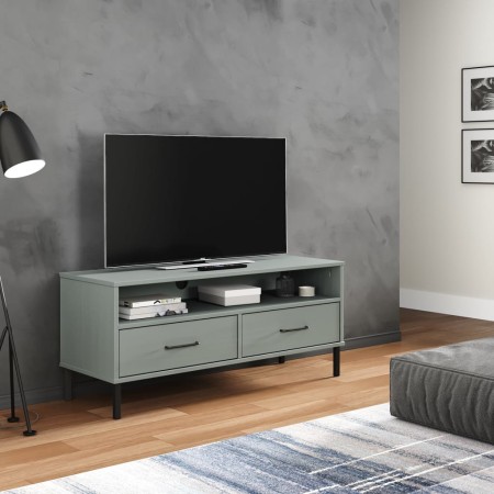 Mueble de TV con patas de metal OSLO madera maciza pino gris en Muebles TV | Comprar online en Foro24