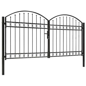 Cancela de valla doble puerta con arco 300x125 cm acero negro