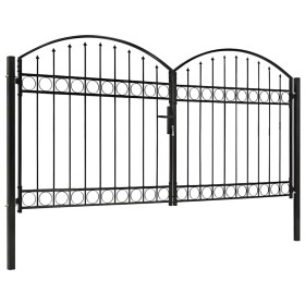 Cancela de valla doble puerta con arco 300x150 cm acero negro