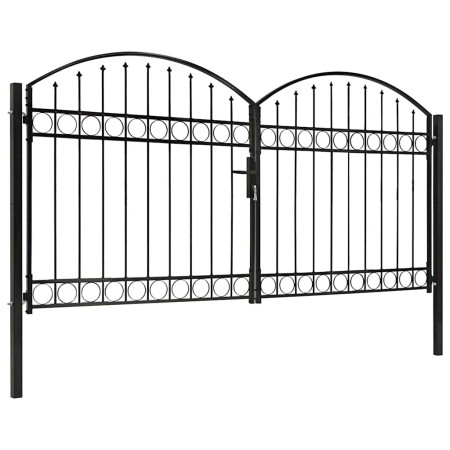 Cancela de valla doble puerta con arco 300x150 cm acero negro