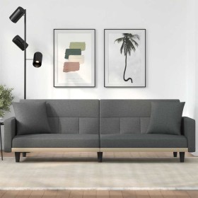 Sofá cama con cojines tela gris oscuro