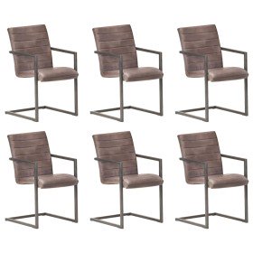 Sillas voladizas de comedor 6 unidades cuero auténtico marrón Sillas voladizas de comedor 6 unidades cuero auténtico marrón